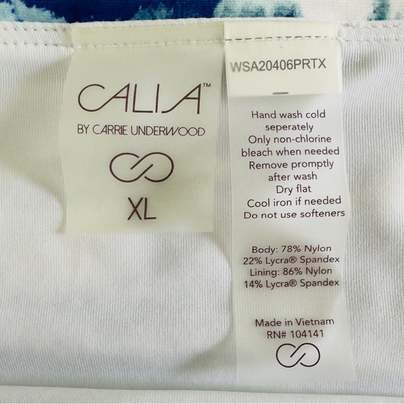 CALIA Women's Wide Band Mid Rise Bikini - Blue Watercolor Striped. XL. NWT - Picture 3 of 8